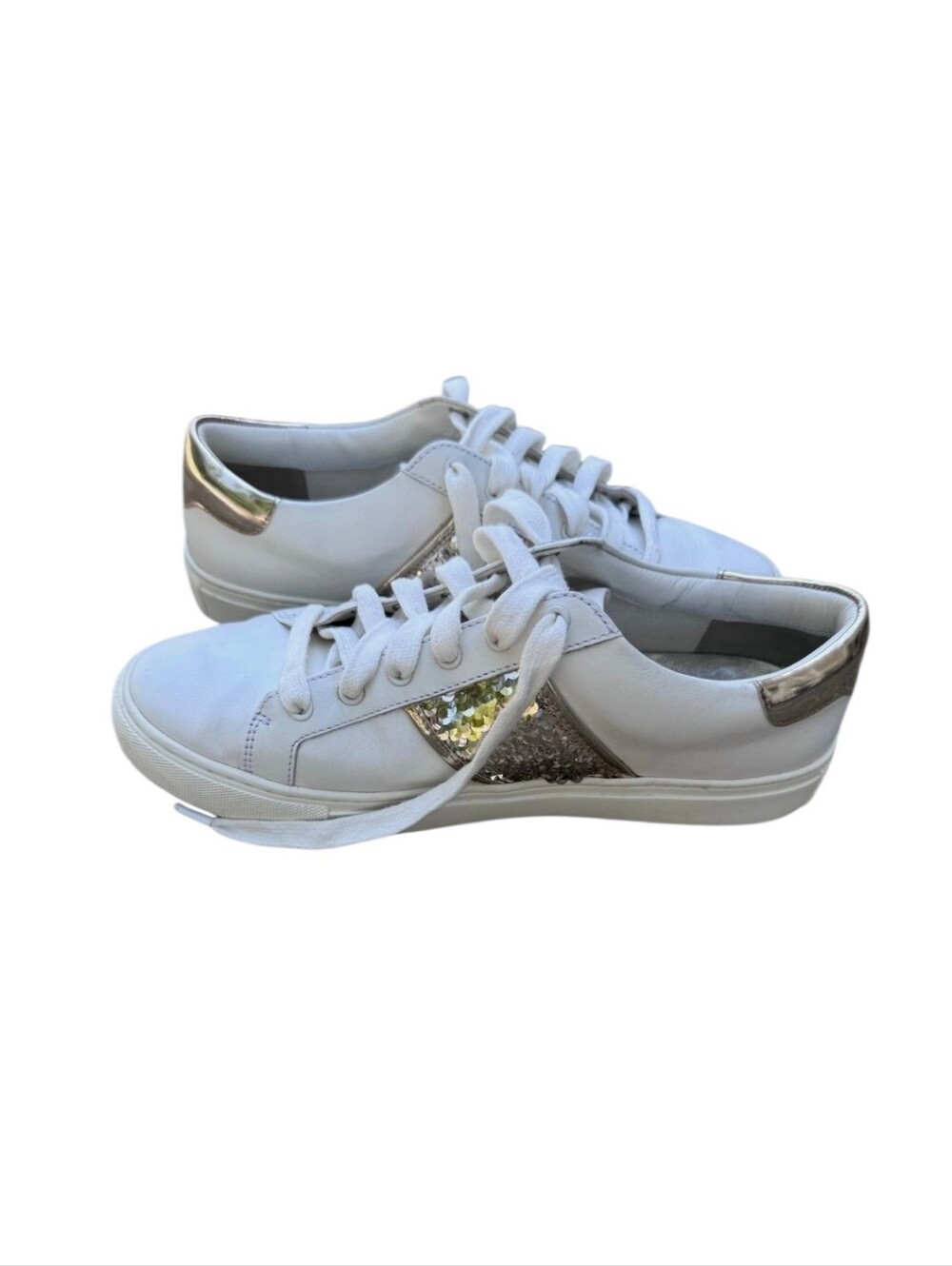 Tory Burch White Leather Sneakers with Gold Sequin Accent